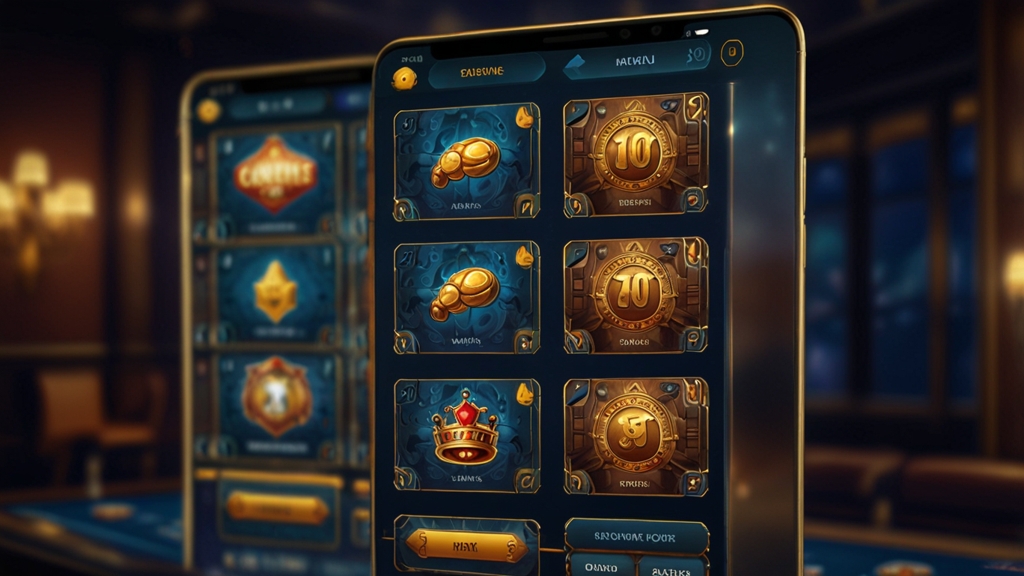Nahaufnahme einer mobilen Casino-App mit Spielkacheln und Kontomenü